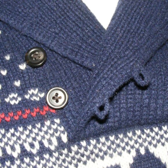 GAP Pullover Sweater, L, Fair Isle, Shawl Collar, Blue Lambswool/Nylon, Nordic - Picture 9 of 13